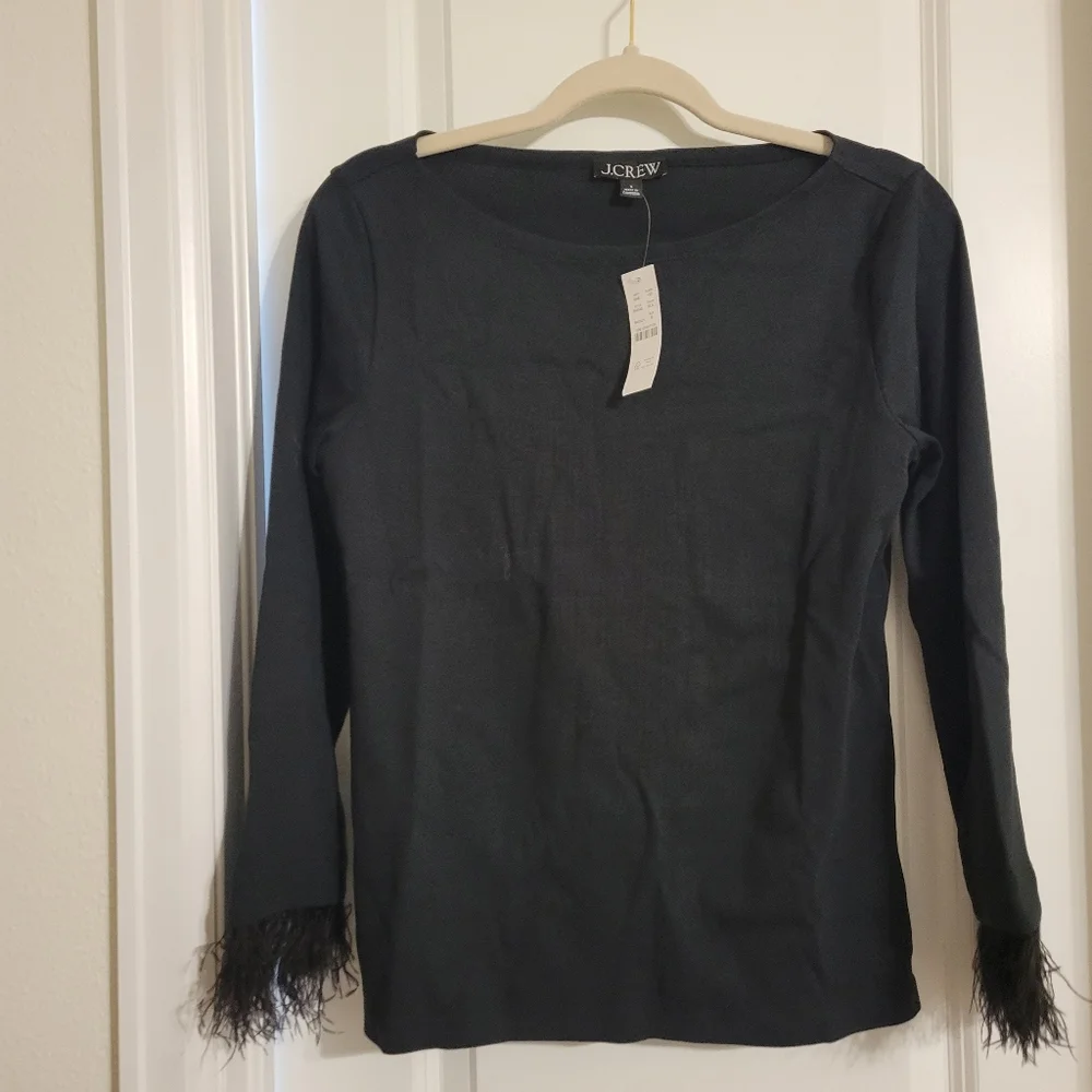 Feather-trim long-sleeve shirt